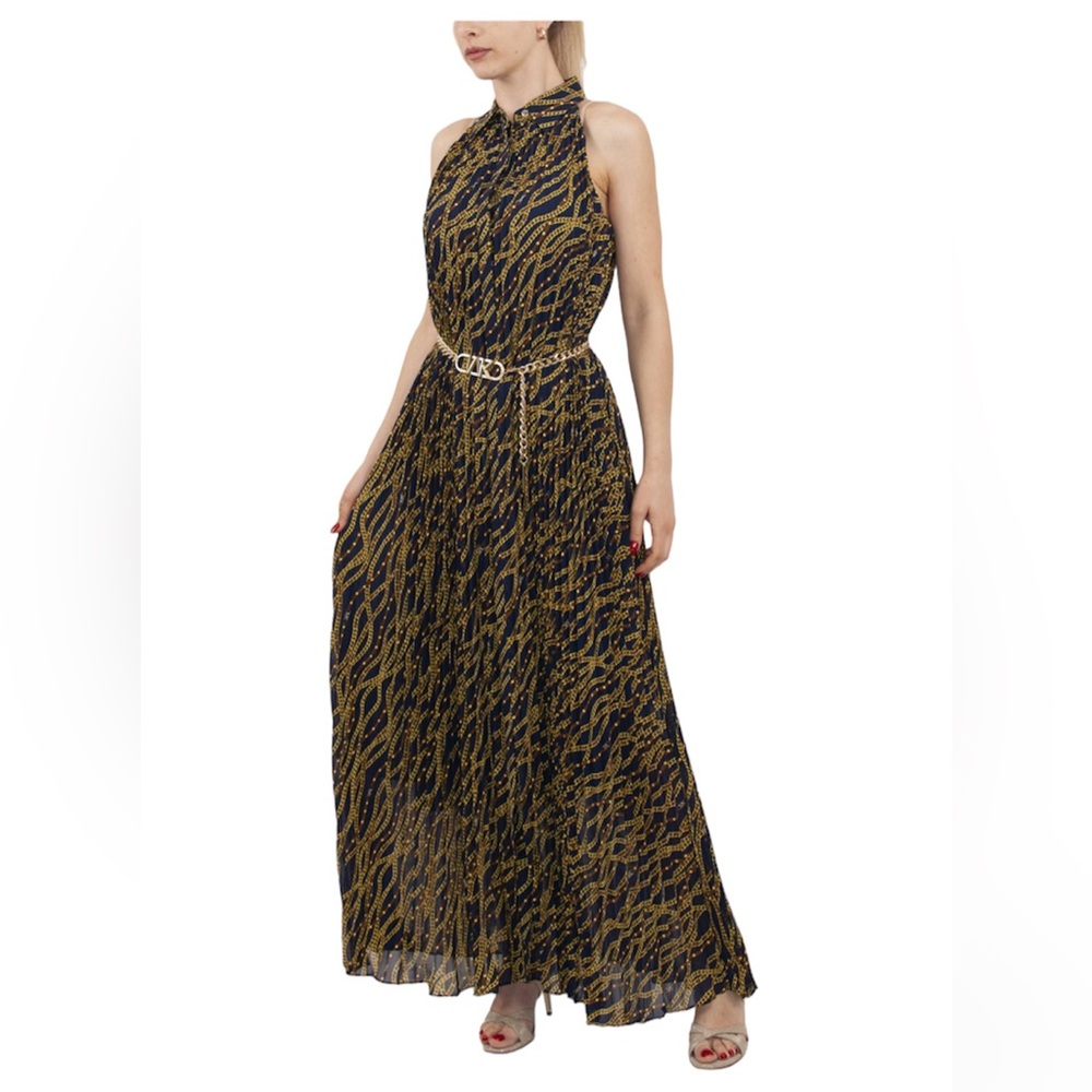 Michael Michael Kors NEW Status Print Belted Dress XS (fits 0-4) Midnight Blue